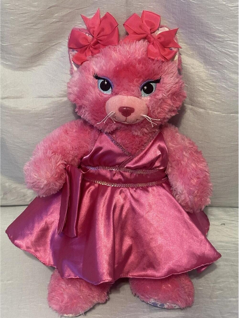 Build A Bear Kitty Cat Paint Splatter Pink Purple Kitty 16” W/Gown & Clutch NWT